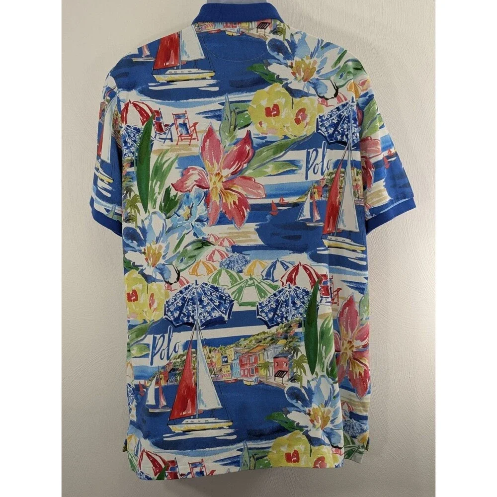 New Polo Ralph Lauren Men's Med Riviera Print Mesh Polo Shirt Vacation Sailing